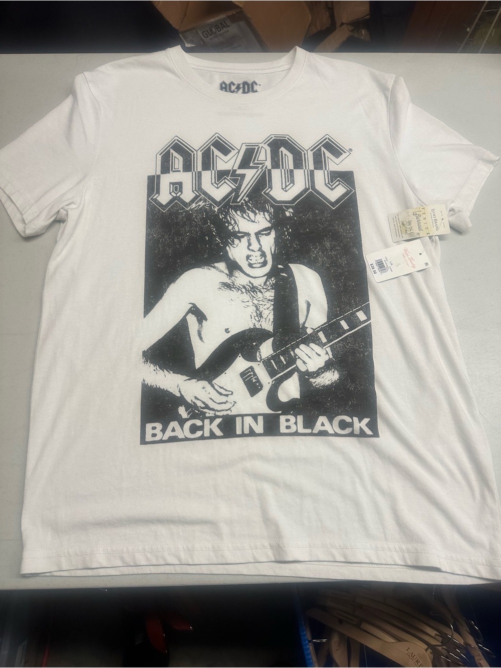 Lucky Brand AC/DC White Short-Sleeve Back In Black Graphic Tee NWT
